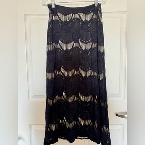 Chic Black Stretch Lace Maxi Skirt Lazer cut